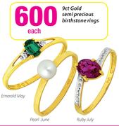 9ct Gold Semi Peciuos Birthstone Rings Each