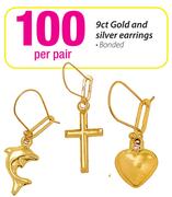 9ct Gold And Silver Earrings Per Pair