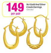 9ct Gold And Silver Creole Earrings Per Pair