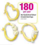 9ct Gold And Silver Creole Earrings Per Pair