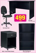 Cuba Typist Chair/Eton Desk/Malta 1 Drawer Mobile Pedestal/Eton 3 Tier Bookcase-Each
