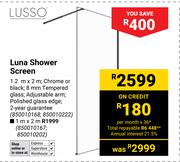 Lusso Luna Shower Screen-1m x 2m