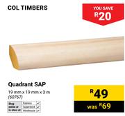 Col Timbers Quadrant SAP-19mm x 19mm x 3m