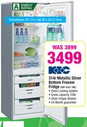 KIC 314L Metallic Silver Bottom Freezer Fridge KBF 634/1ME