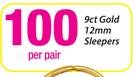 9ct Gold 12mm Sleepers-Per Pair
