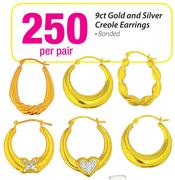 9ct Gold & Silver Bonded Creole Earring-Per Pair