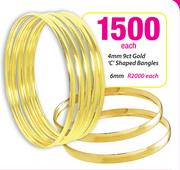 6mm 9ct Gold C Shaped Bangles-Each