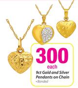 9ct Gold & Silver Bonded Pendants On Chain-Each