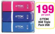 TDK 8GB Triple Pack USB-Per Pack
