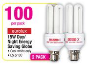 Eurolux 15W Day/Night Energy Saving Globe 2 Pack-Per Pack