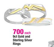 9ct Gold And Sterling Silver Rings-Each