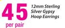 12mm Sterling Silver Gypsy Hoop Earrings-Per Pair