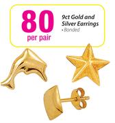9ct Gold And Silver Earrings Bonded-Per Pair