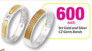 9ct Gold And Silver CZ Gents Bands Each