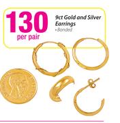 9ct Gold And Silver Earrings Bonded-Per Pair
