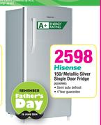 Hisense 150ltr Metallic Silver Single Door Fridge-HR200RME
