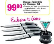 Shogun 4 Piece Knife And Sharpener Set