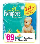 Pampers Baby Wipes-4 x 64's Or 4 x 56's Per pack