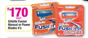 Gillette Fusion Manual Or Power Blades-4's Each