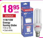 Eurolux 11W/15W Energy Saving Globe-Each