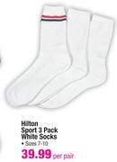 Hilton Sport 3-Pack White Socks-Per Pair