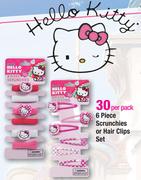 Hello Kitty 6 Piece Scrunchies Or Hair Clips Set-Per Pack