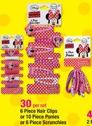 Minnie Mouse 6 Piece Hair Clips Or 10 Piece Ponies Or 6 Piece Scrunchies-Per Set