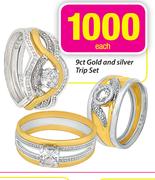 9ct Gold And Silver Trip Set Each