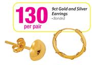 9ct Gold And Silver Earrings Banded-Per Pair