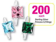 Sterling Silver Princess CZ Rings Each