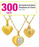 9ct Gold And Silver Pendants On Chain Bonded Each
