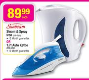 Sunbeam Steam & Spray Iron-SSI-201 Or 1.7ltr Auto Kettle-SAK-202 Each