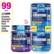 USN Creatine Transport 650g Or Pure Creatine 205g Combo