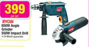 Ryobi 650W Angle Grinder 550W Impact Drill-Per Set