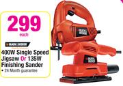 Black & Decker 400W Single Speed Jigsaw Or 135W Finishing Sander-Each