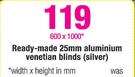 Ready-Made 25mm Aluminium Venetain Blinds (Silver)-600mm (W) x 1000mm (H)
