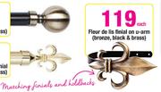 Fleur De Lis Finial On U-Arm (Bronze, Black & Brass)-Each