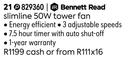 Bennett Read Slimline 50W Tower Fan 829360