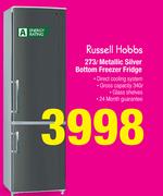 Russell-Hobbs 273ltr Metallic Silver Bottom Freezer Fridge