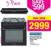 Kelvinator 3 Piece Cooking Set Black Oven, Hob And Cooker Hood KBU60BS