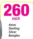 4mm Sterling Silver Bangles Each