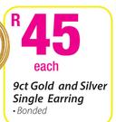9ct Gold And Silver Single Earring Each