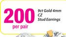 9ct Gold 4mm Cz Stud Earrings Per Pair