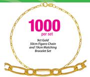 9ct Gold 50cm Figaro Chain And 19cm Matching Bracelet Set Per Set
