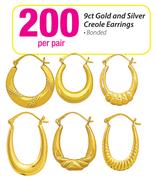 9ct Gold And Silver Creole Earrings Per Pair
