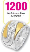 JCSA 9ct Gold And Silver CZ Trip Set
