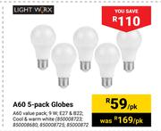 Lightworx A60 5-Pack Globes-Per Pack