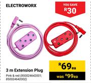 Electroworx 3m Extension Plug-Each
