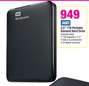WD 2.5" 1TB Portable Element Hard Drive(WDBUZG0010BBK)