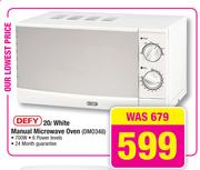 Defy 20L White Manual Microwave Oven DMO348